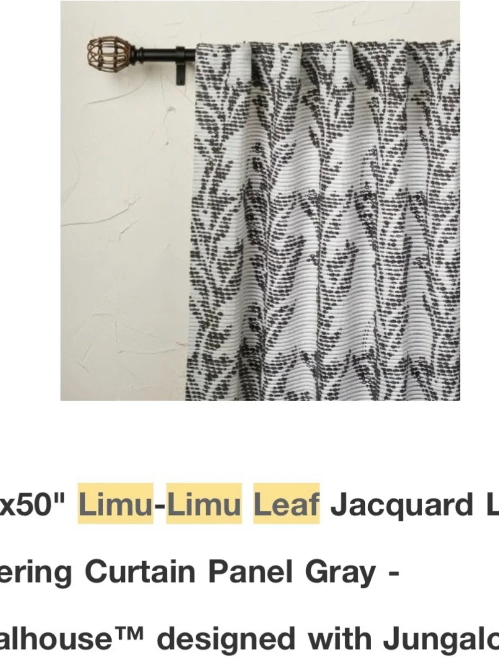Opalhouse/Jungalow Limu Leaf Jaquard Light Filtering Curtain Panel 95”x50”